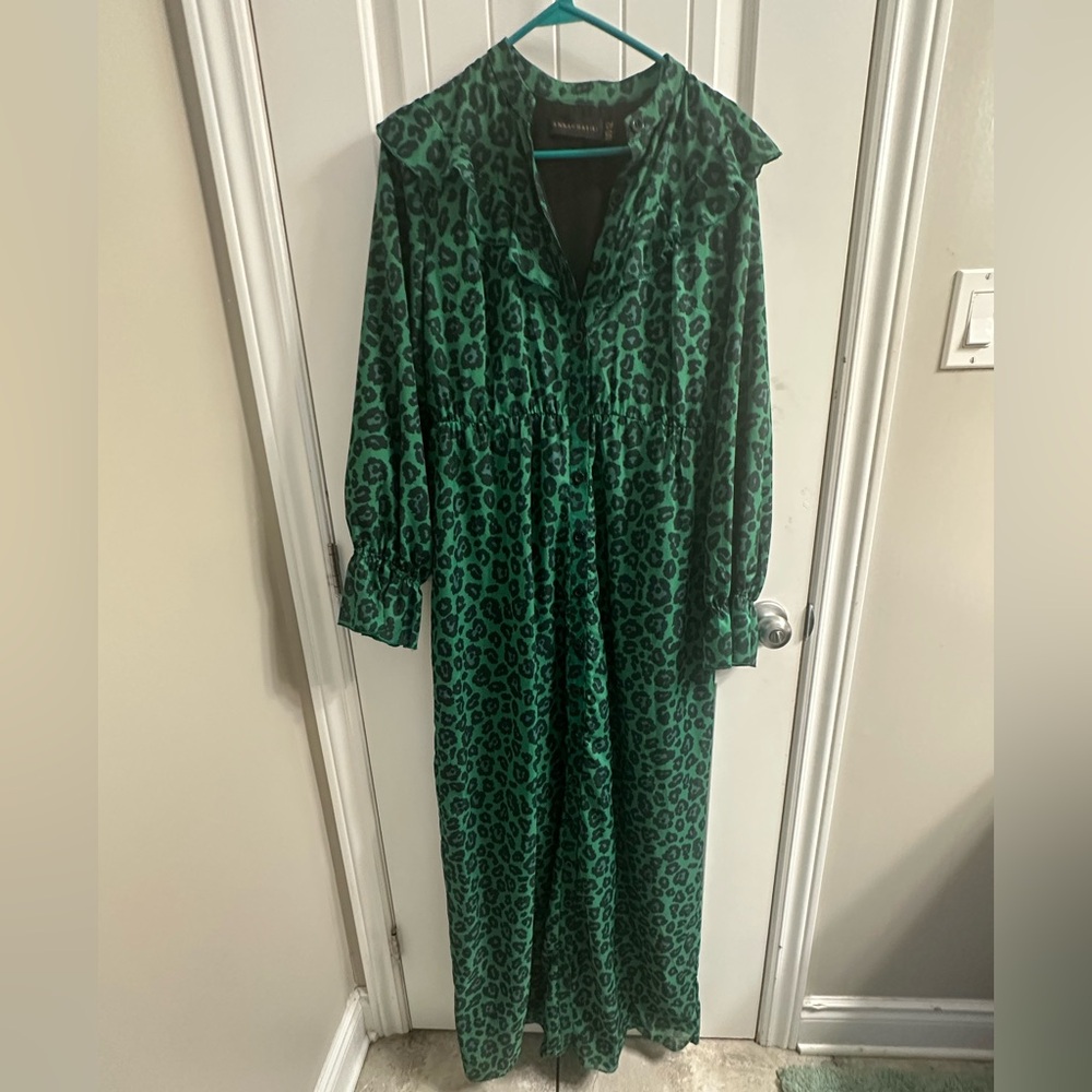 Green Animal Print Long Sleeve Dress